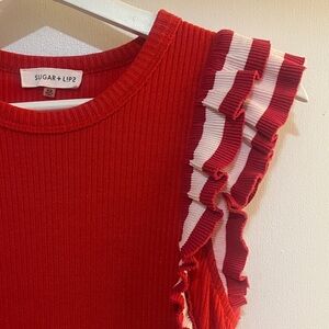 Sugarlips Knit Red Mini Dress with Ruffle Details